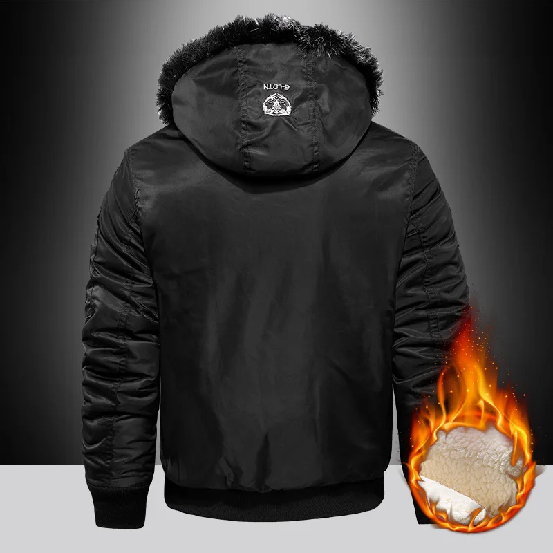 Plush Thickened Men\'s Jacket Winter Casual Cotton Jacket Warm Hooded Fashionable Windproof Large Cotton Jacket for Men