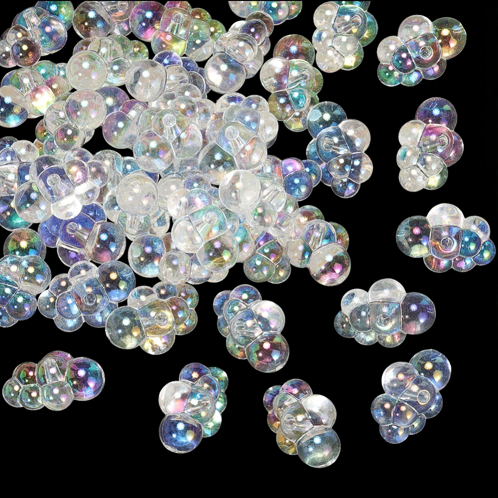 40PCS Acrylic Cloud Beads with Large Hole UV Plating Transparent Clear Clusters Rainbow Iridescent Cute Loose Spacer Bead Bulk