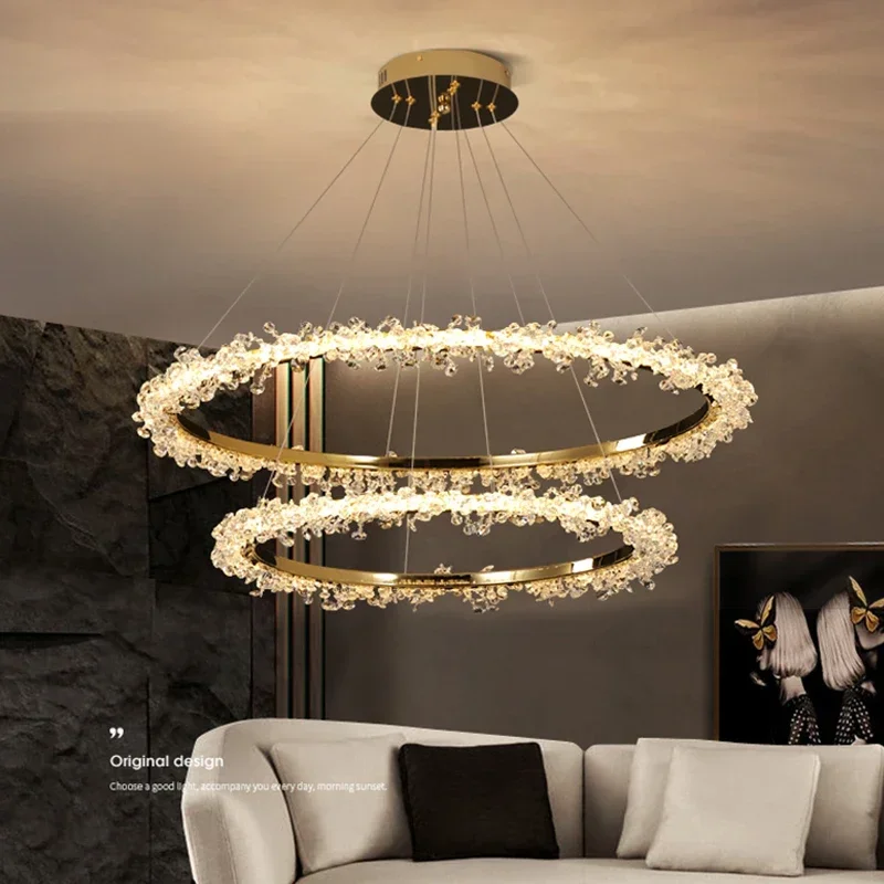 Nordic Luxury Shop Bedroom Living Room Crystal Pendant Lighs  Interior Decoration Ring Luster Lighting Modern Ceiling Chandelier