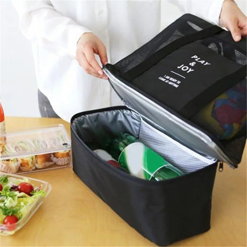 High Capacity Women Mesh Transparent Bag Double-layer Heat Preservation Large Picnic Beach Bags Tote Office Lunch Snacks Bag