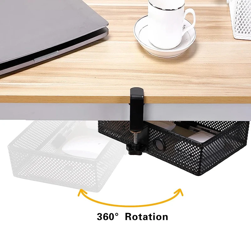 Under Desk Drawer Box 360 Rotating Drawer Hidden Organizer Metal Storage Basket With Cable Hole Concealed Drawer Storage Rack