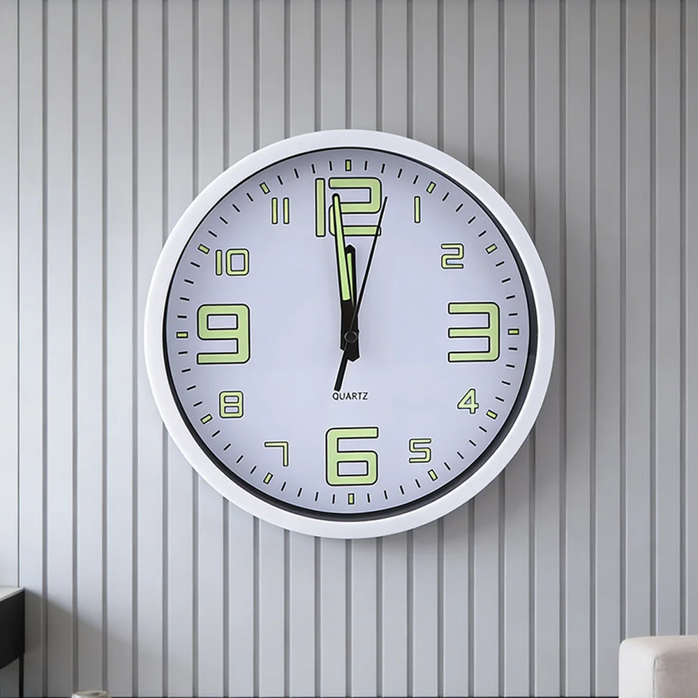 Light Glow In The Dark Silent Quartz Wall Clock Plastic Round Luminous Wall Clock Fashion Time Accuracy Digital Clock Office