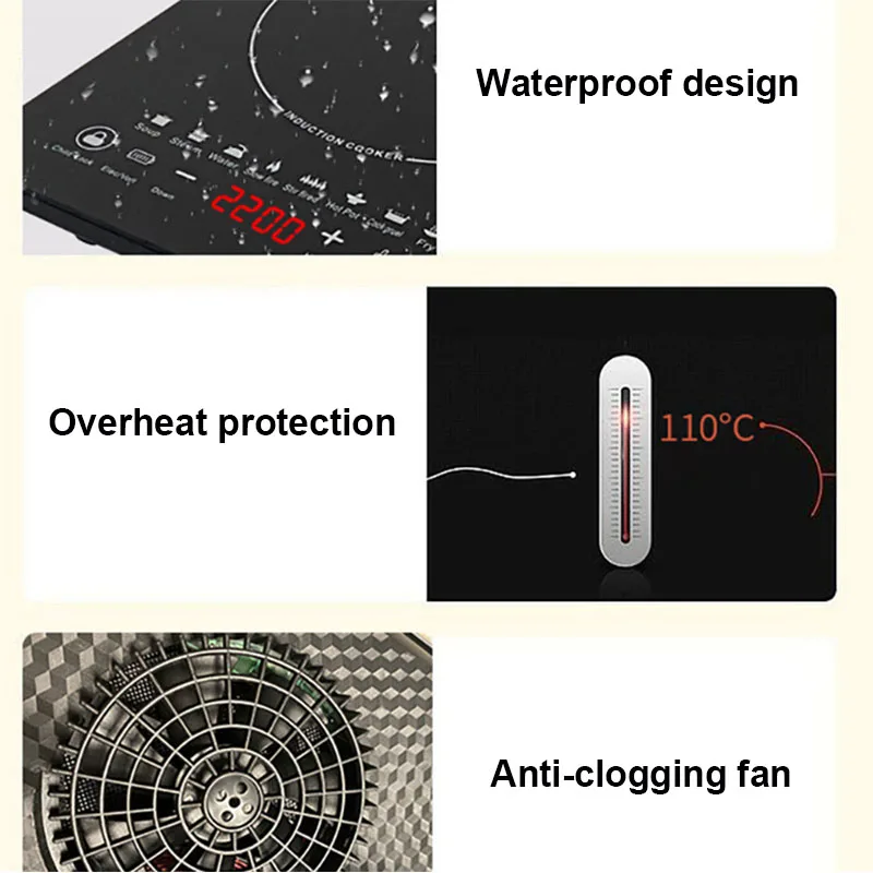 電磁電磁調理器、防水鍋オーブン炉、ストーブ調理、キッチン鍋、ヒーターコンロ、2200w、110v、220v