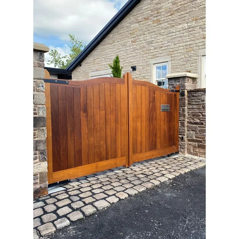 بوابة الممر الخشبية الصلبة مع فتاحة ذكية للفيلات تصميم البوابات الرئيسية الخارجية الأوتوماتيكية للمنزل #5