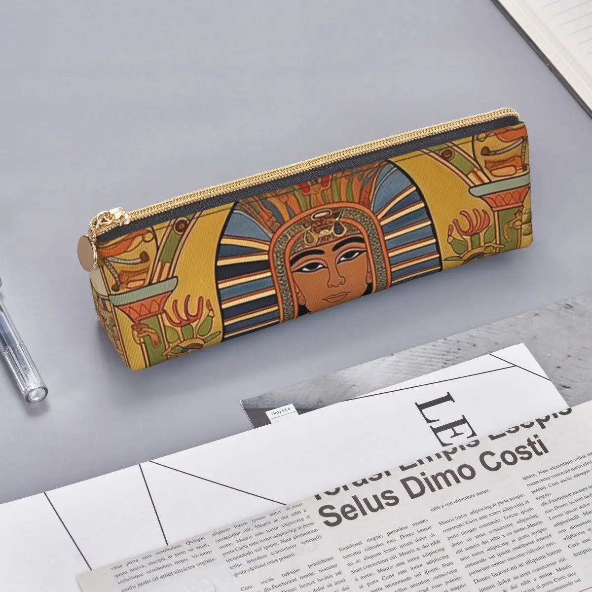 Egyptian Pharaoh With Golden Crown Pencil Case Pencil Pouch Storage Stationery Supplies Pen Box Pencil Bag for Boys Girls Gifts