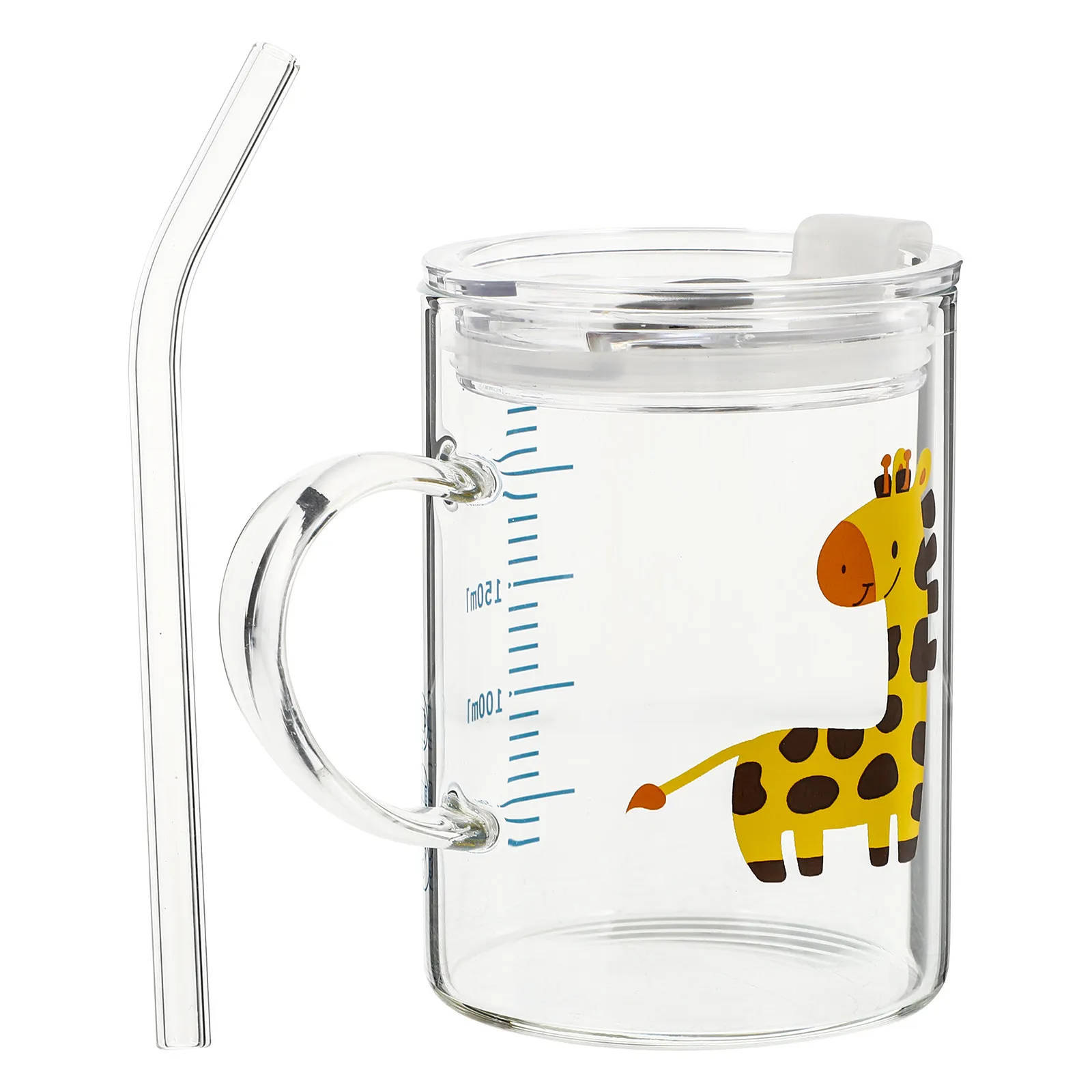 

1Pcs Glass Kids Straw Cup Cute Deer Pattern Portable Drinking Mug for Toddlers Heat Resistant Milk Water Cup Kitchen Container