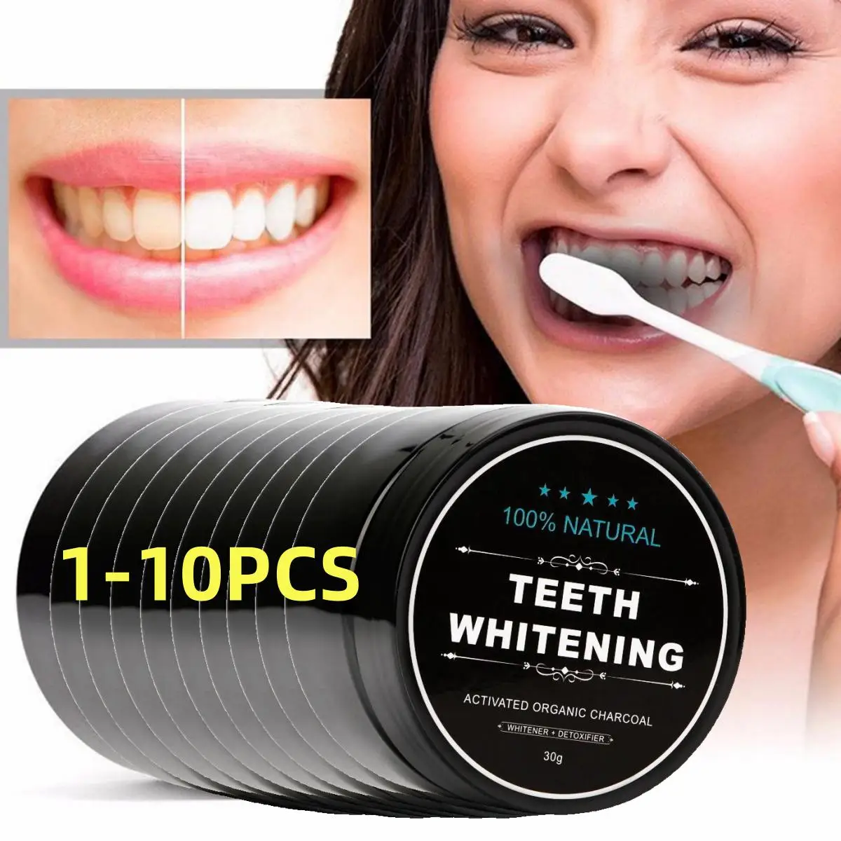 

1-10pcs Coconut Activated Charcoal Teeth Whitening Powder Remove Plaque Smoke Stains Fresh Breath Yellow Teeth Toothpaste