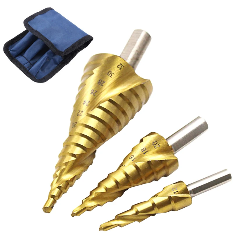 1~4pcs 4-12 4-20 4-32 6-65mm  HSS Titanium Drill Bit SetDrilling Metal Spiral High Speed Steel HSS Wood Hole Cutter Cone Drill