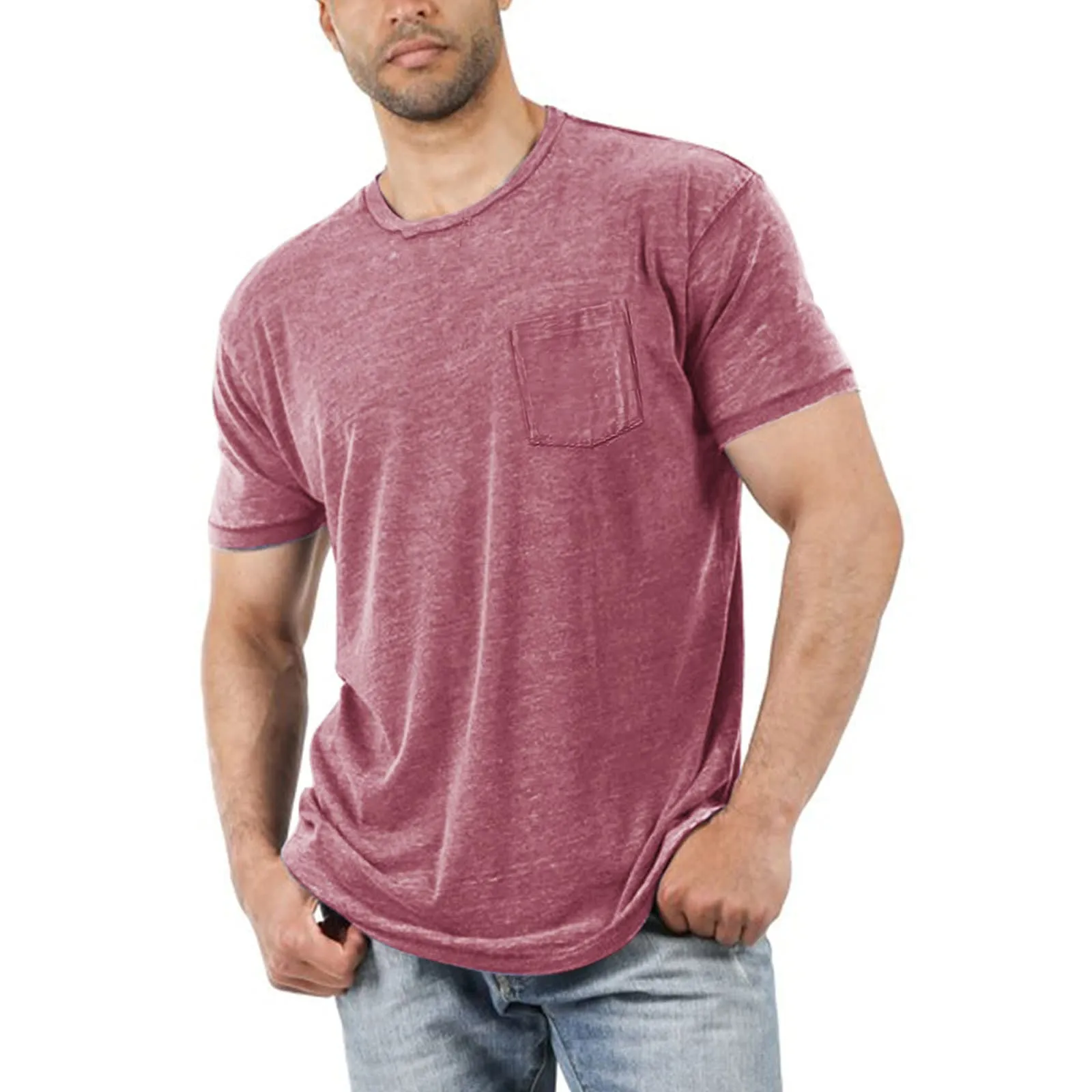 Retro Stone Washed Tee Men T-shirt VINTAGE Men's Batik T-shirt Pure Cotton Anti-deformation Soft Double-woven Fabric