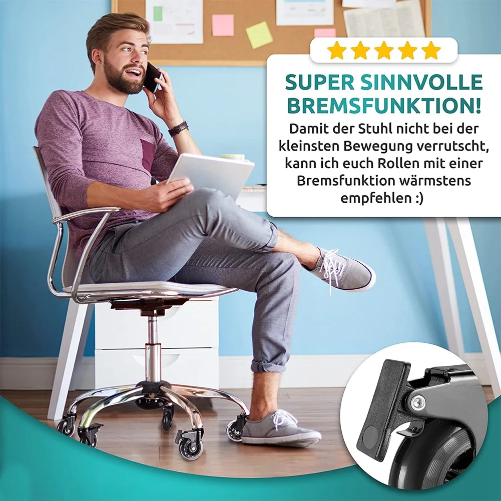 

【DIY DECOR】5Pcs Office Chair Wheels 11 Mm Premium Hard Floor Wheels For Gaming And Office Chairs Chair Castors With Brake Functi