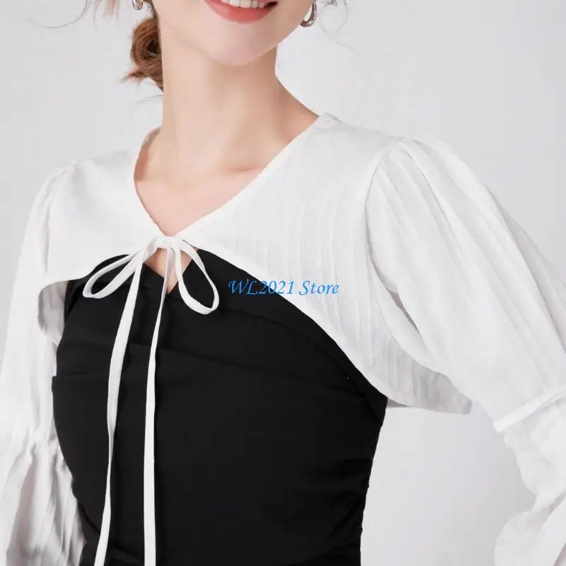 G5GC أنيقة انفصال كاذبة طوق كم طويل سترة الإناث نصف قميص طويل كم كاذبة طوق سترة فستان العرض #4