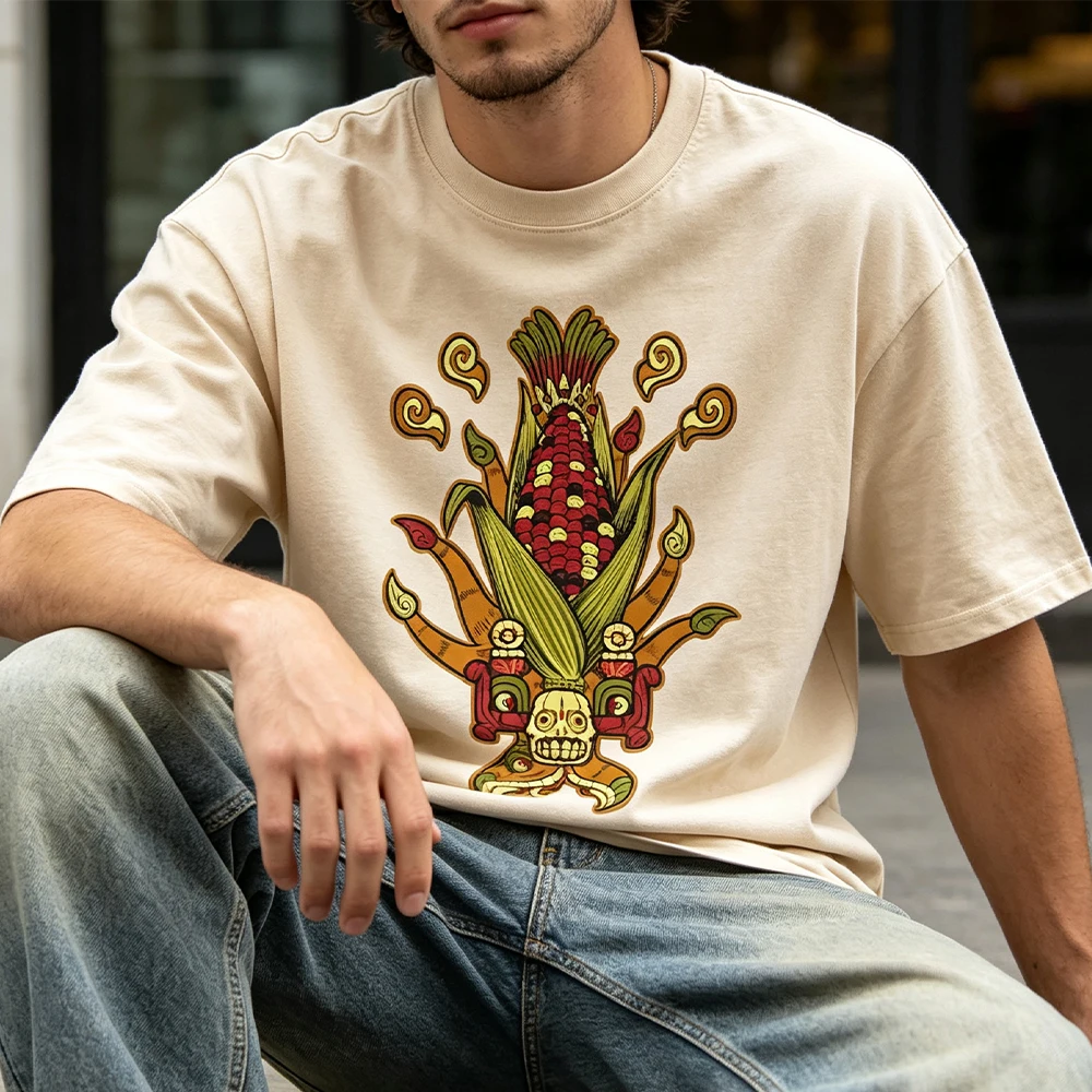 Aztec Shirt Mens Elote Mexican High Quality T-shirt Corn Shirt Aztec Art Print Tee Man Mexican Clothing Men Regalo Para Hombre