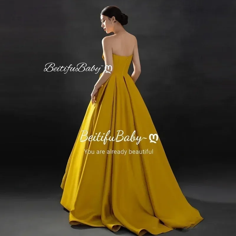 BeitifuBaby Palace Style Evening Dress for Women 2024 Stain Banquet Ball Gown Sleeveless Strapless Bow Decoration Party Dresses