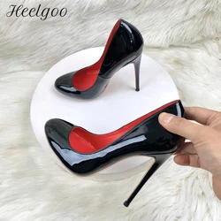 Heelgoo 2024 New Elegant Women Glossy Black Cute Round Toe High Heel Formal Party Dress Shoes 10cm 12cm Slip On Stiletto Pumps