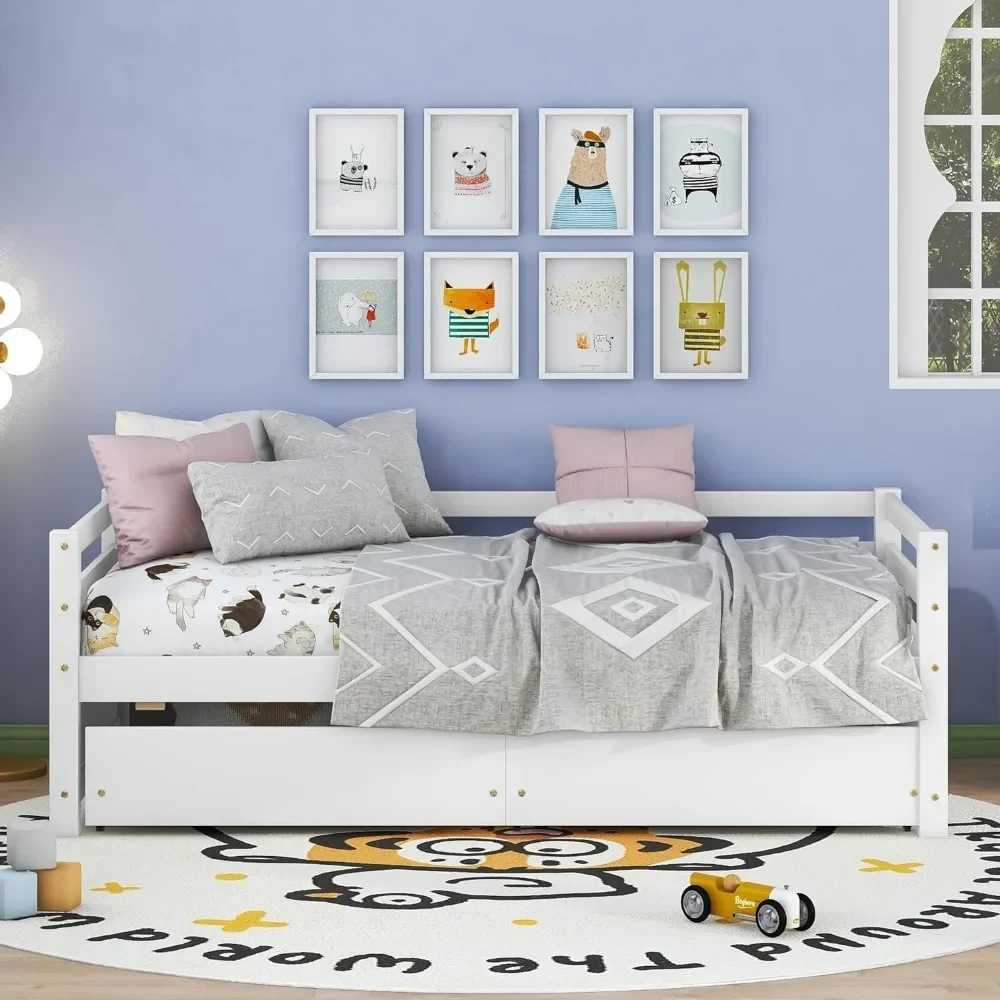 Twin Size Daybed Frame, 2 gavetas de armazenamento, madeira, Duplo-Use Daybed, Sofá, Kids Bed, Quarto Crianças