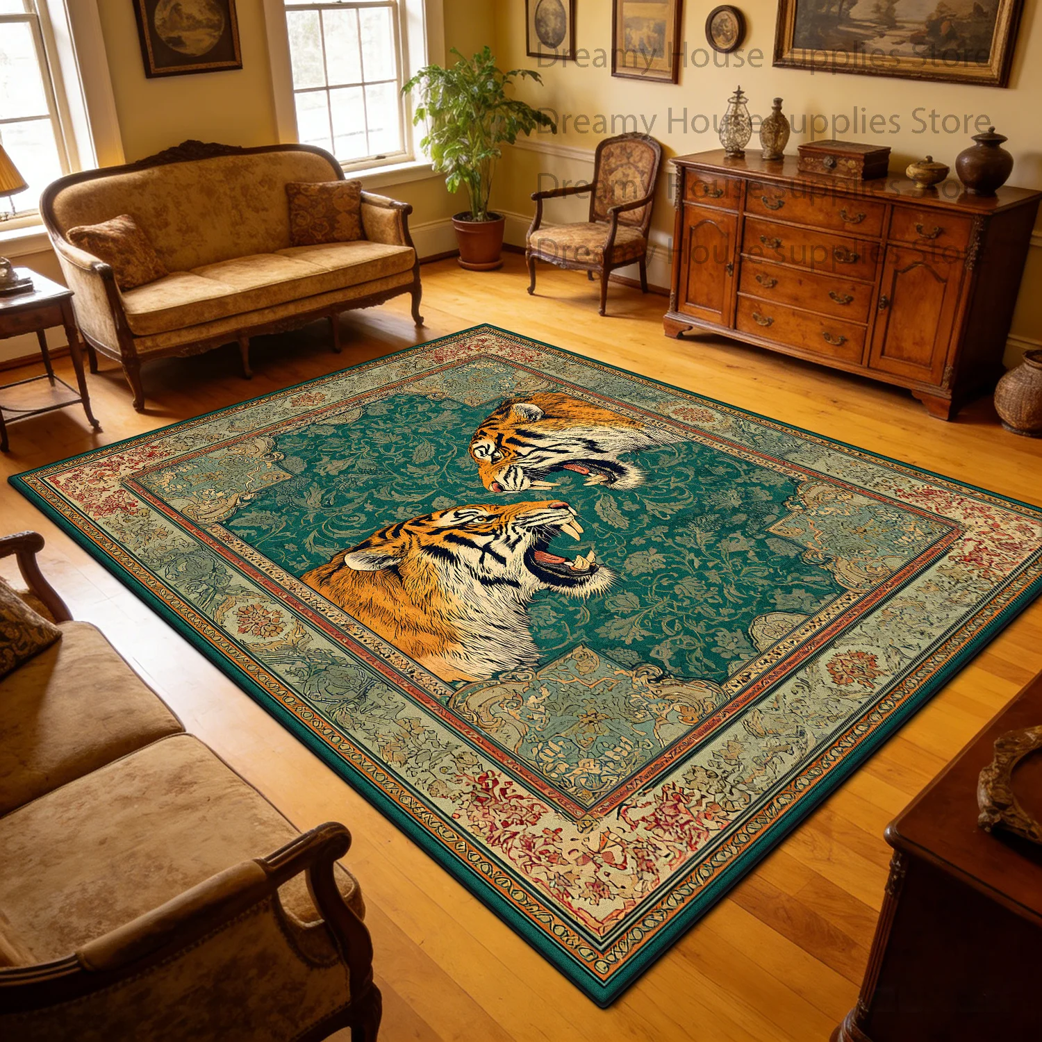 

Американский ретро-ковер с тигровым узором для гостиной, моющийся, большой, для спальни, прикроватный, из ворсистой ткани, напольный коврик