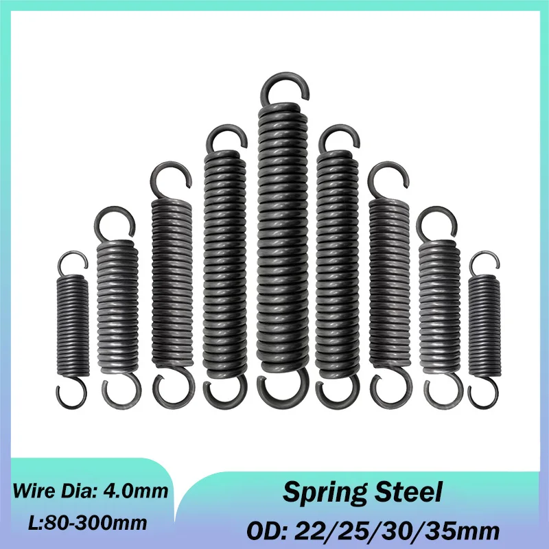 1pcs Spring Steel Opening Hook Stretching and Pulling Back Coil Spring Wire Diameter 4.0mm OD: 22/25/30/35mm Length 80-300mm