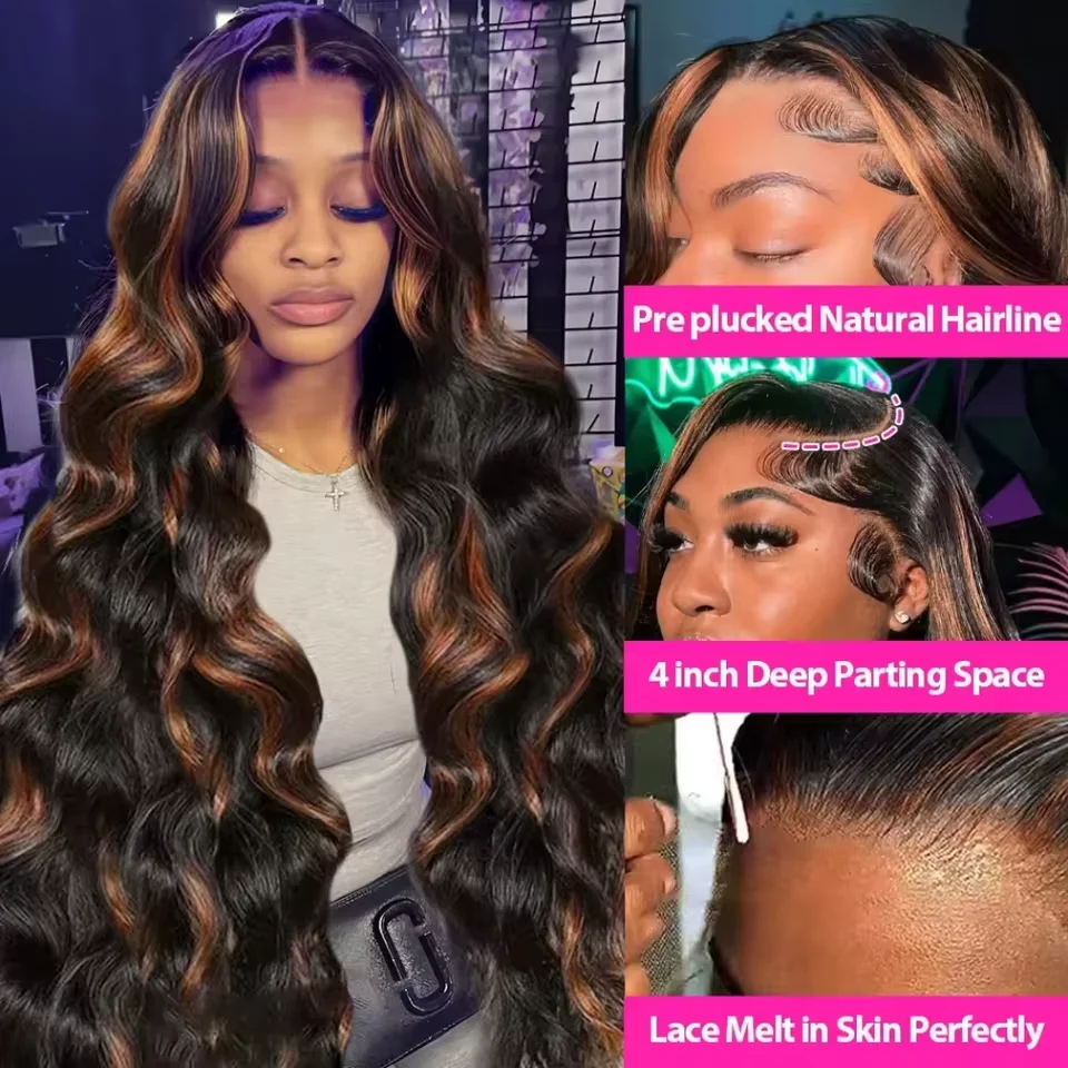 FB 30 highlight straight remy hair 46 long inches 13x6 HD transparent  front lace wig 200 Density human hair Brazilian for women