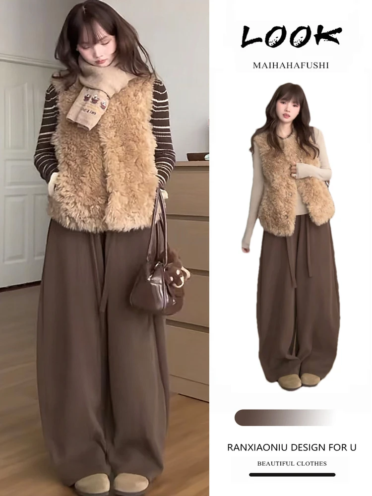 

Женский осенне-зимний повседневный комплект: брюки с высокой талией, длинный топ в полоску, базовый слой, верхняя одежда, куртка-комбо