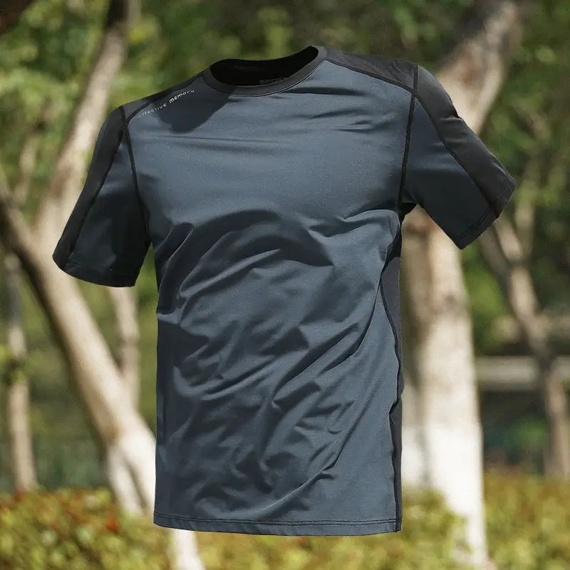 Summer Outdoor Sports Ice Silk Fitness Cycling Short Sleeve T-shirt Men's Solid Round Neck Quick Drying Breathable Thin Top 2024