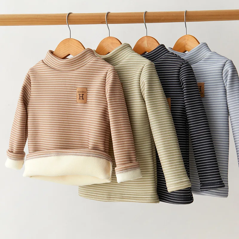 Boys Girls Half‑High Neck Fleece Lined Base Layer Top Warm Long Sleeve T‑Shirt Autumn Winter Thermal Underwear For Kids