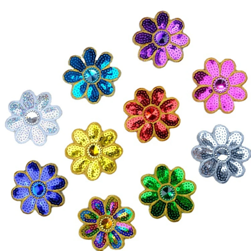 5 Pcs Sequins Embroidery Appliques Small Flowers Clothing Accessories Adhesive Backing Rhinestone Dress  Glass Rhinestones