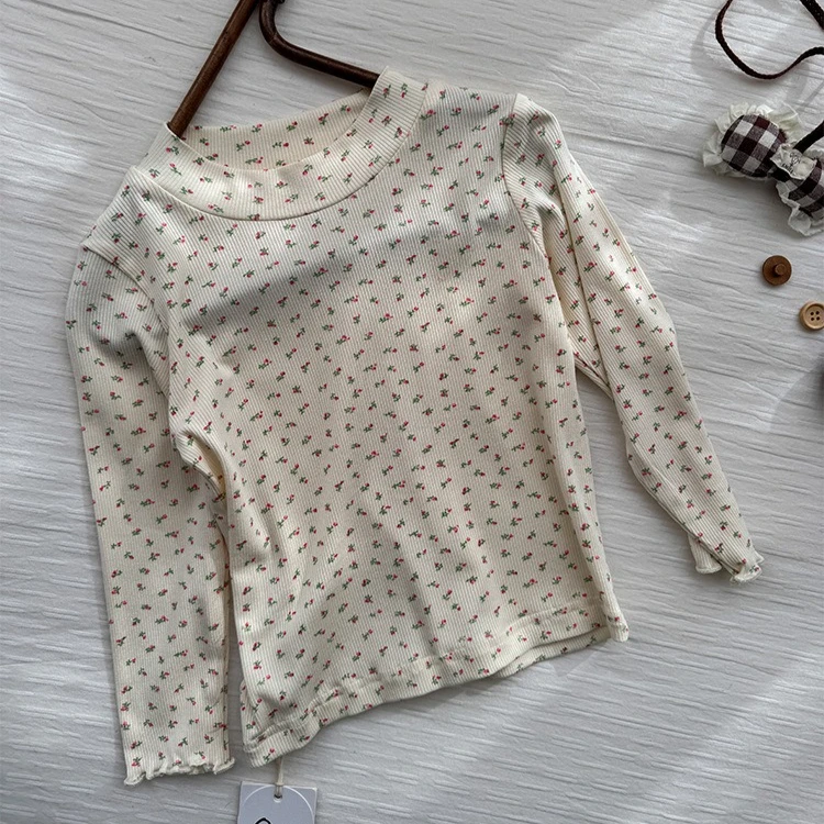 Girls T-shirt 2026 Spring and Autumn New Childrens Clothing Korean Style Girls Baby Pastoral Foreign Style Slim Floral T-shirt
