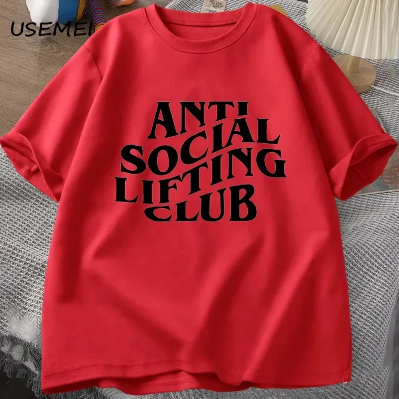 Anti Social Lifting Club T Shirts Oversized Short Sleeve Funny T-shirt Man Round Neck Woman Clothes Funny Letter Print Tees