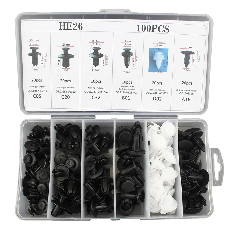 

100PCS Car Auto Plastic Door Fender Repair Rivets Screw Clips Fastener 6 Sizes For All car models
