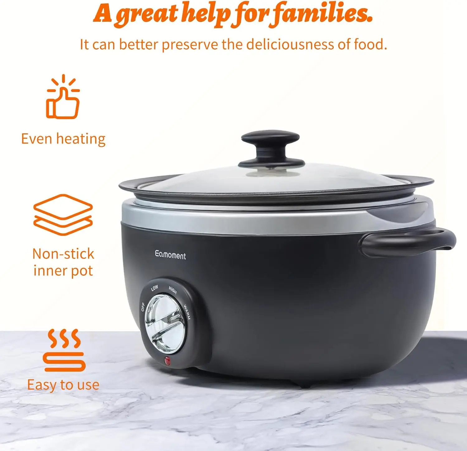 Pentola a cottura lenta da 3,5 litri Riscaldamento uniforme nero, pentola antiaderente, alluminio, rende il tuo cibo più delizioso. Adatto come regalo per le mogli,