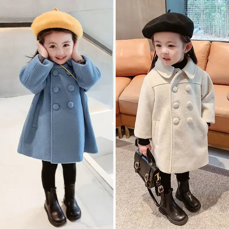 

Double Breasted Girls Woolen Coats Autumn Winter Trench Jacket Coat Children Clothes For Kids Outerwear Birthday Present A06