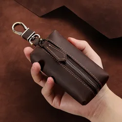 Genuine Leather Zipper Car Key Case Coin Purse Wallet with Key Car Smart Change Purse Coin Pouch Keychain Holder for Men Women