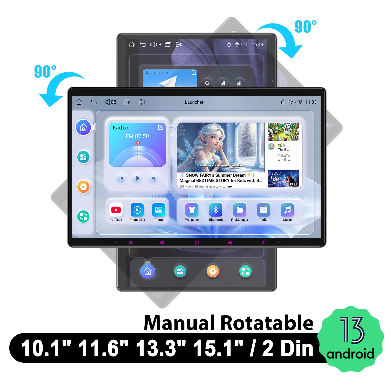 

JOYFORWA 10.1''11.6'' 13.3''15.1''Rotating Car Head Unit Double 2 Din Android Car Radios Large Touch Screen Stereo GPS Navigator