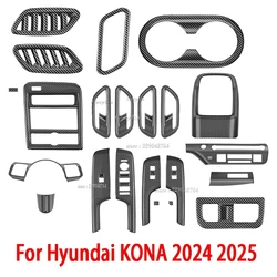 For Hyundai KONA 2024 2025 ABS Carbon Fiber Interior Accessories Window Button Switch Gear Panel Front Rear Air Vent Cover Trim