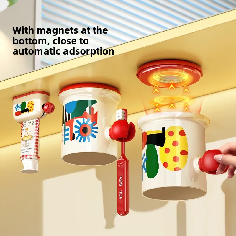 

Настенная стойка для хранения чашек для полости рта без дрели, Tiandi, зеркальный шкаф для рыбы, магнитный держатель для зубных щеток