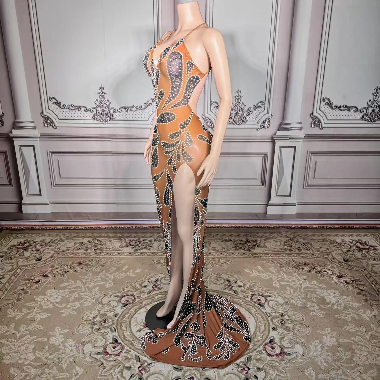 

Sparkly Prom Dresses Flowers and Leaves Diamond Birthday Dress Sleeveless Elegance and Sexy Crystal Dress