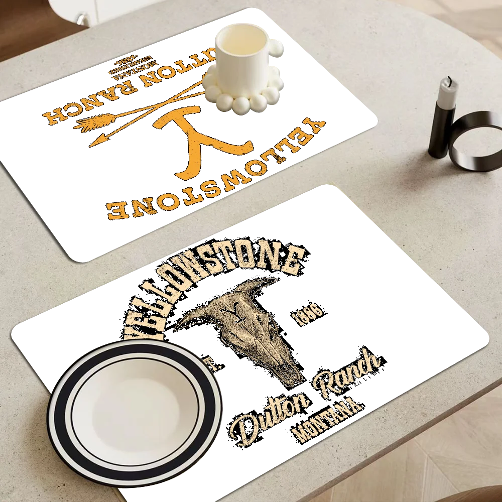 Yellowstone Dutton Ranch Kitchen Dish Mat Absorbent Dining Table Mats Retro Non-slip Placemat Dish Tableware Mat for Home Decor