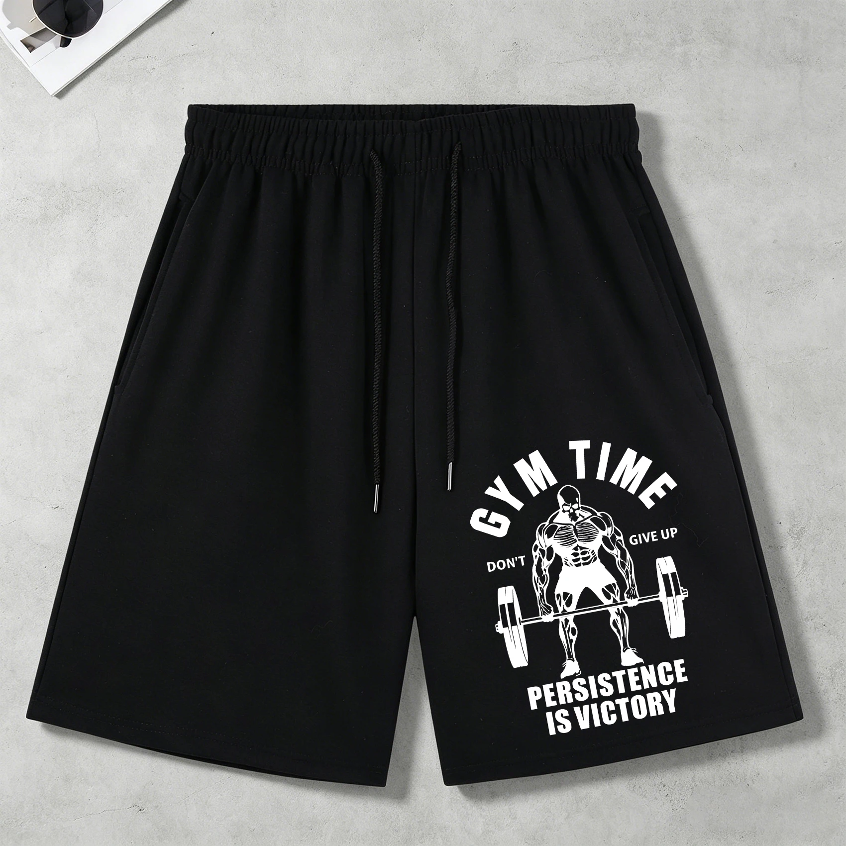 Shorts d'été doux pour hommes avec poches imprimées « Gym Time Persistence Is Victory », style streetwear unisexe, vêtements de rue tendance