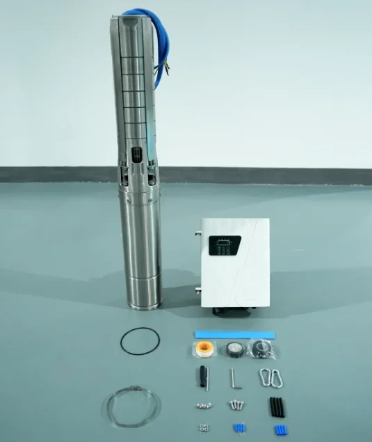 مضخة مياه شمسية هجينة 6 بوصة تيار متردد/تيار مستمر 5.5 كيلو وات 98 متر رأس لعلامة مصنع نظام الآبار العميقة