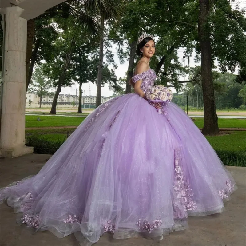 

Lorencia Фиолетовое платье Quinceanera 2023, кружевное пышное платье со стразами и открытыми плечами, вечерние платья Sweet 16, Vestidos De 15 Años YQD557