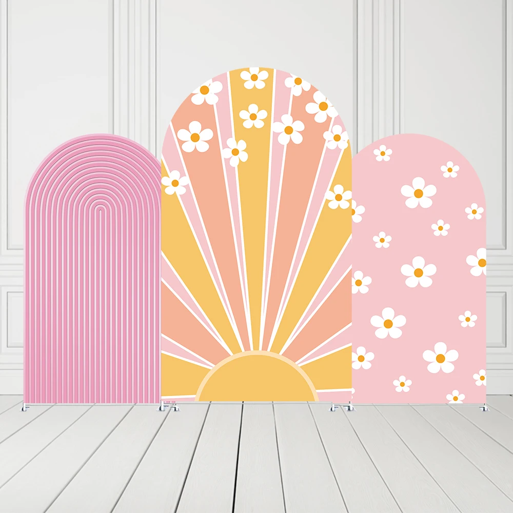 

Arch Backdrop Covers Groovy Daisy Flowers Rainbow Girls Birthday Party Arch Stand Cover for Kids Baby Shower Parties Decorations