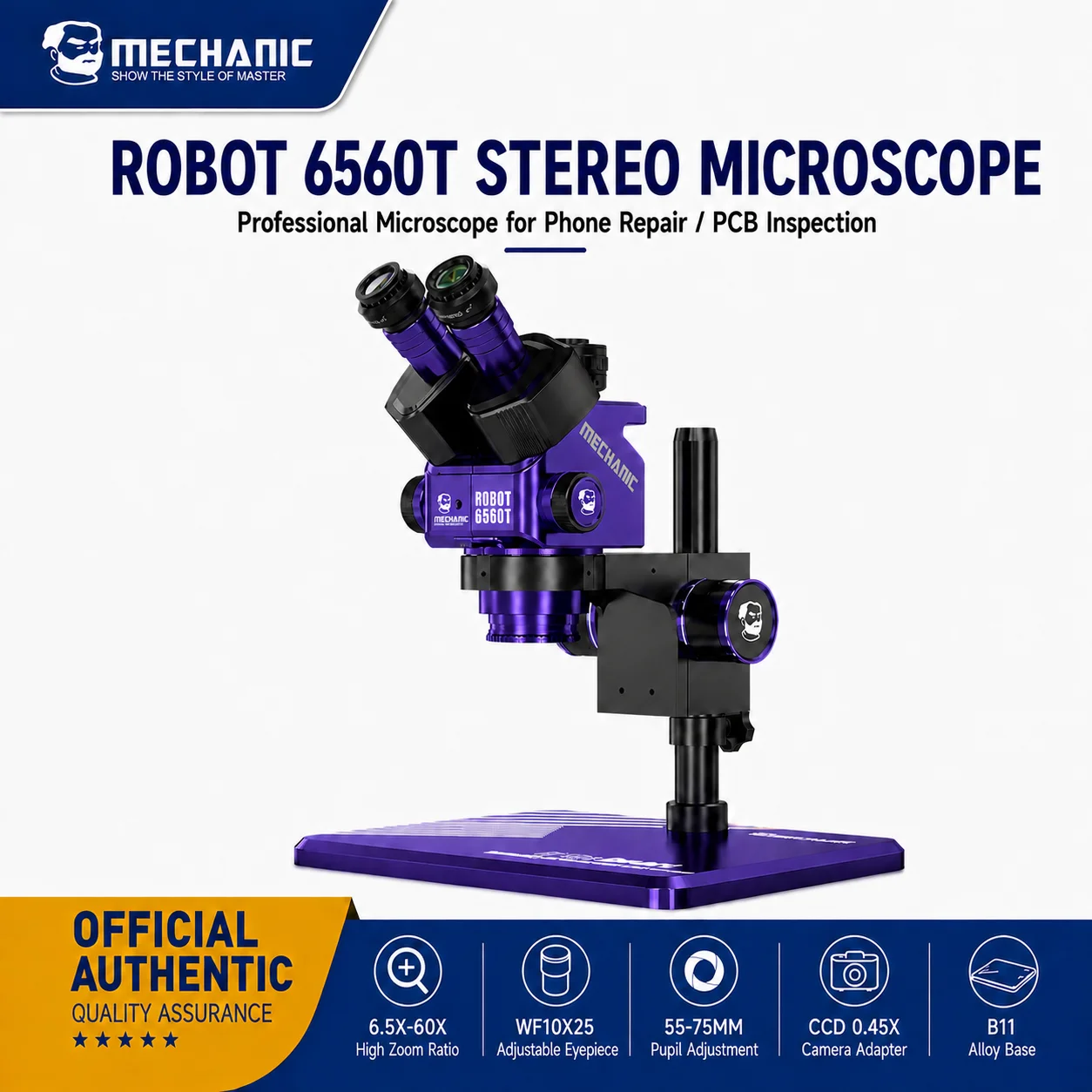 Stereo Trinocular Microscope Pcb - Microscopio Estéreo Trinocular MECHANIC ROBOT 6560T