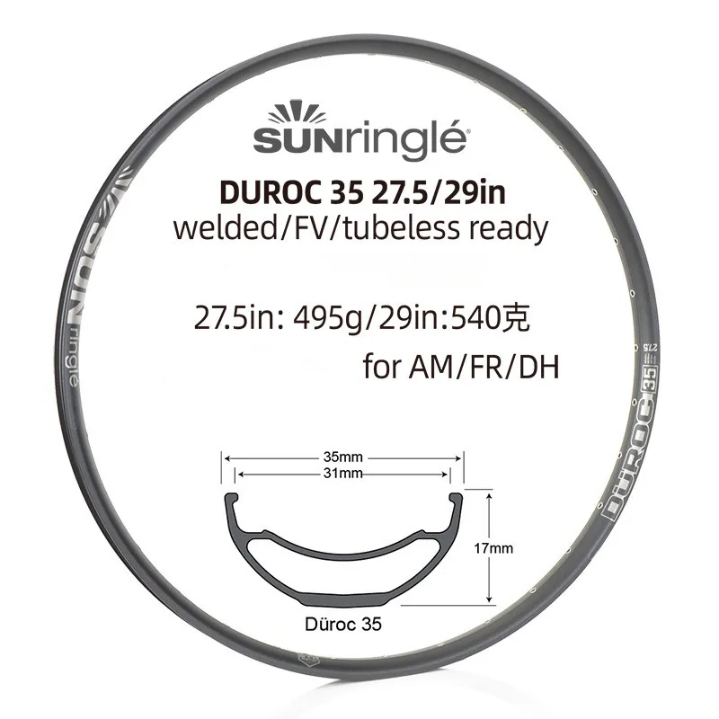 

Sunringle Durac 35 Welding ring Mountain Rim 27.5/29 Inchge 32H/28 Aluminum RimsTubeless Ready For XC TR Bike Spare Part