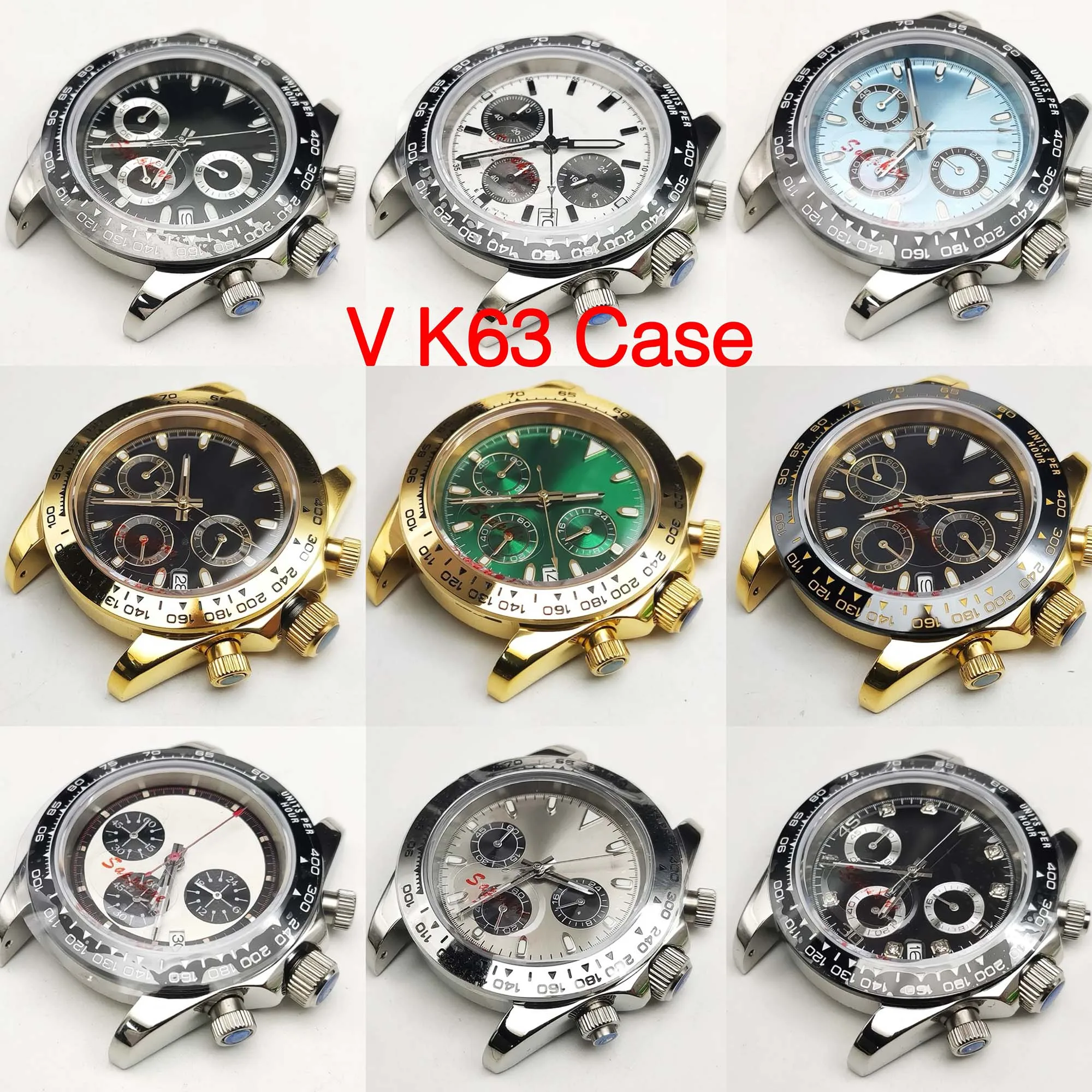 

39.5MM stainless steel case men's watch quartz dial chronograph wearing panda dial V K63 movement watch module parts repair tool