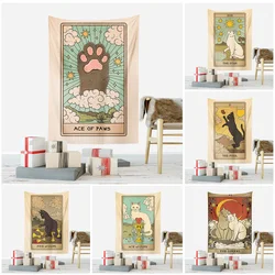 Cat Tarot Card Tapestry Wall Hanging Kawaii Room Decor Hippie Interior Witchcraft Cloth Wall Tapestry Home Aesthetic Decoration