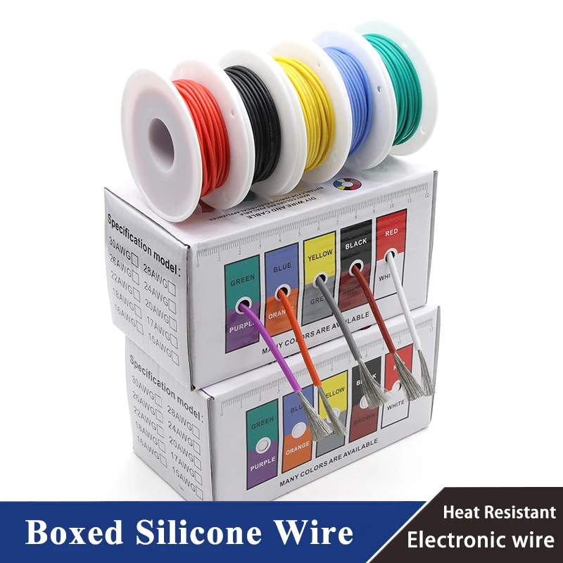 

Heat Resistant Flexible Silicone Wire 30/28/26/24/22/20/18/16AWG Stranded Cable Electrical Tinned Copper Wire Kit