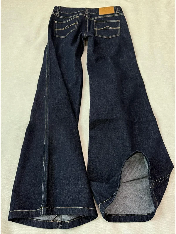 กางเกงยีนส์ทรงบานเอวต่ำสไตล์อเมริกันย้อนยุคสำหรับผู้หญิง ฤดูใบไม้ร่วง ฤดูหนาว ทรงหลวม ขาตรง กว้าง ยาวคลุมเท้า