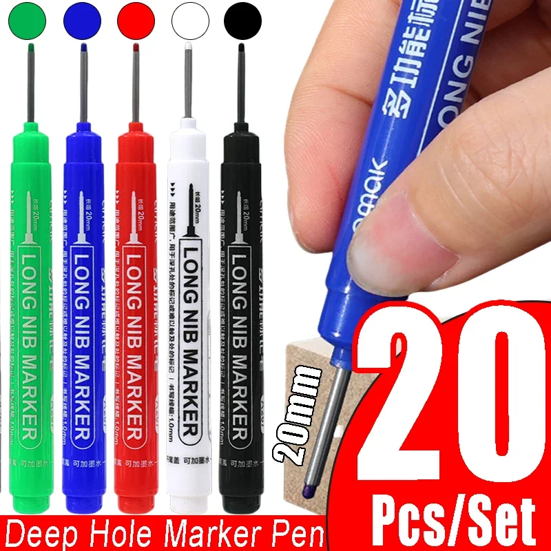 

5-20Pcs 20mm Waterproof Long Head Markers Deep Hole Marker Pen for Metal Carpenter Long Nib Markers Pen for Ink Woodworking