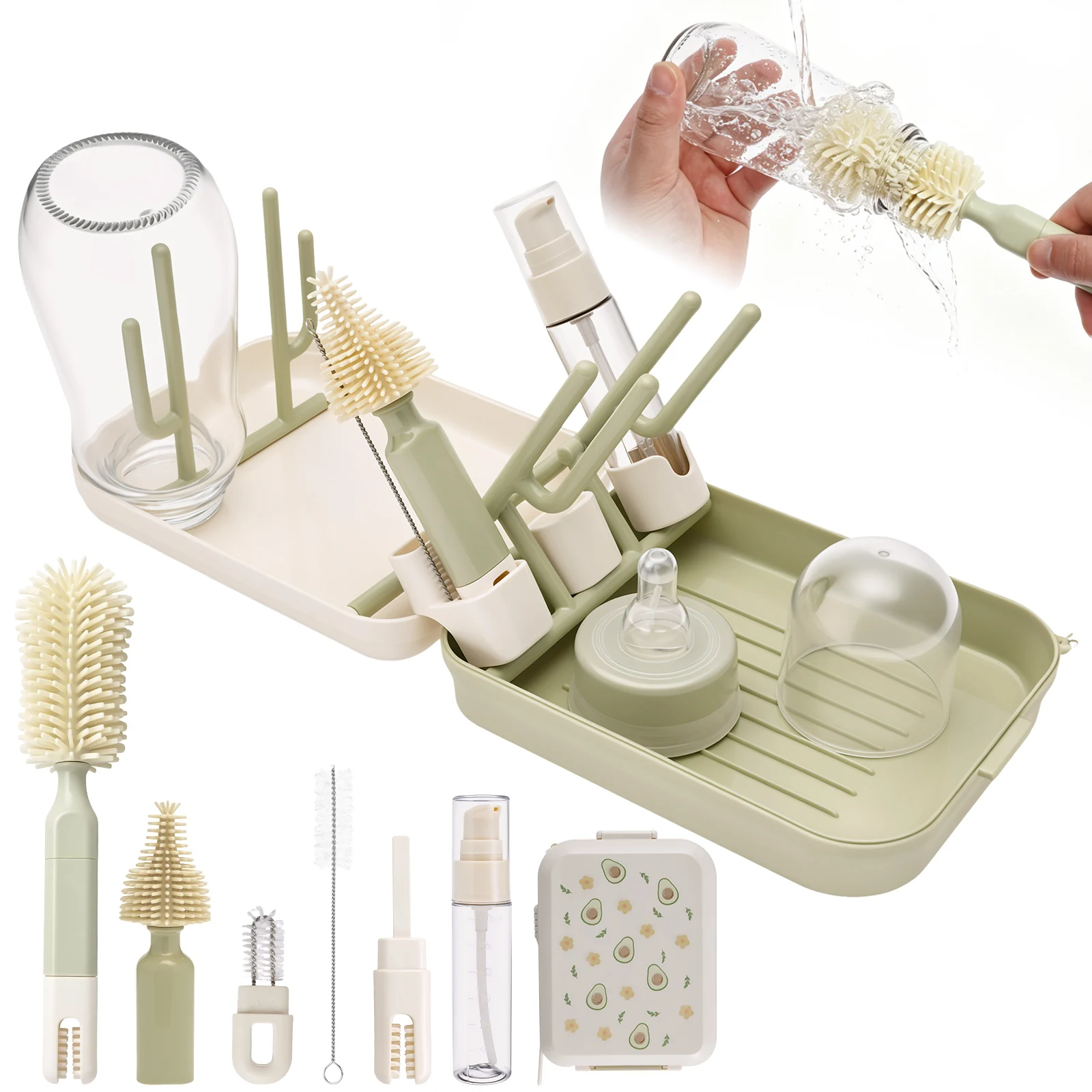 Babyflaschenhalter Reinigungs- und Trockengestell Faltbares Silikon-Babyflaschenbürsten-Set Trockengestell Aufbewahrungsregal für Baby-Fütterungszubehör
