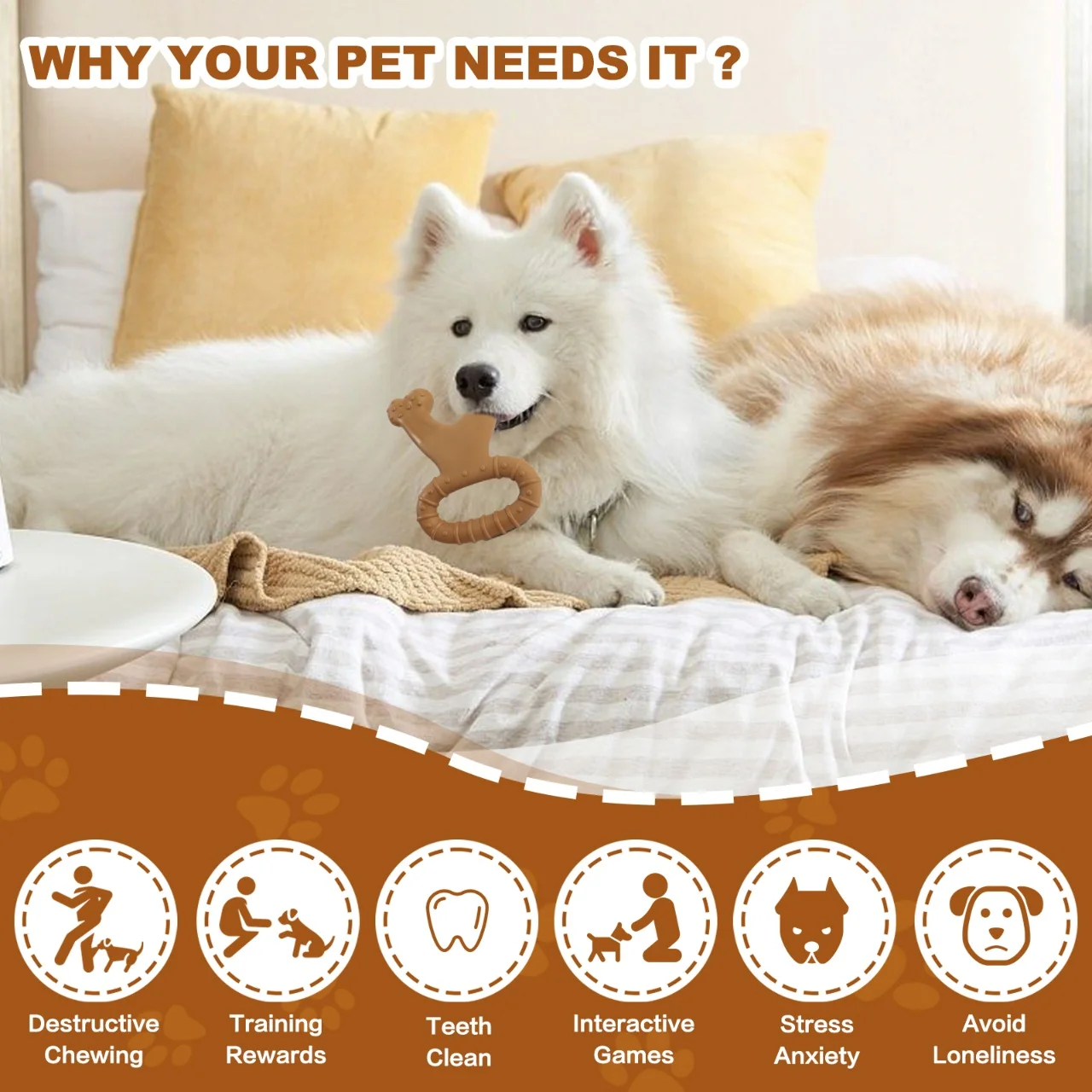 1pc Durable Bone-Shaped Interactive Dog Chew Toy - Dual-Sided Teeth Cleaning, Grinding, and Training Aid - Beef Flavor